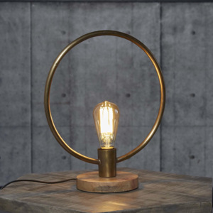 Stolní lampa kruh s dřevěným podstavcem bronz s patinou Zijlstra