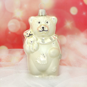Slezská tvorba Skleněná figurka | medvěd s malým medvídkem | bílý mat Balení obsahuje: 6 kusů