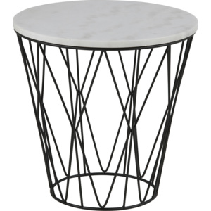 Design Scandinavia Konferenční / noční stolek s mramorovu deskou Gone, 50 cm Barva: bílá / černá