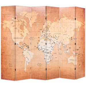 Skládací paraván 228 x 180 cm mapa světa žlutá