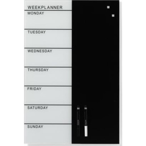 Skleněná magnetická tabule NAGA týdenní 40x60 cm černo-bílá