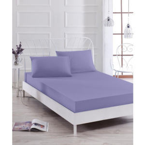 Set fialového elastického prostěradla a povlaku na polštář na jednolůžko Basso Purple, 100 x 200 cm