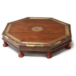 Starý osmiboký stolek z teakového dřeva, 72x72x15cm
