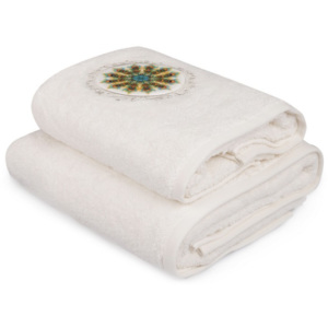 Set bílého ručníku a bílé osušky s barevným detailem Paon