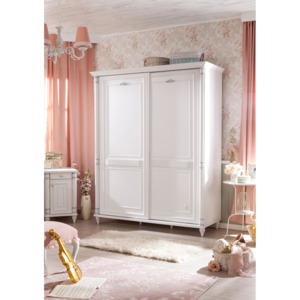Bílá šatní skříň s posuvnými dveřmi Romantic