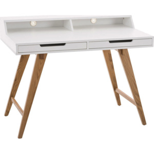 BHM Germany Pracovní stůl se zásuvkami a nástavbou, 110 cm, bílá, dubové dřevo, moderní kancelářský stůl Barva: dřevo / bílá