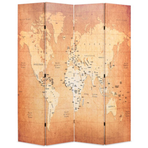 Skládací paraván 160 x 180 cm mapa světa žlutý