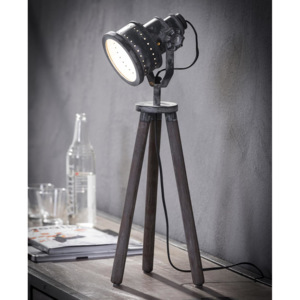 Stolní lampa železná s dřevěným stativem