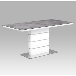 Artium Jídelní stůl 160x90, šedé sklo, bílý vysoký lesk MDF, broušený nerez - HT-450 GREY