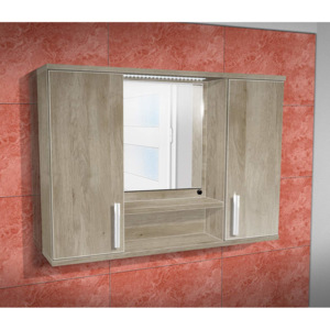 Nabytekmorava Závěsná koupelnová skříňka se zrcadlem K11 barva skříňky: dub stříbrný, barva dvířek: dub stříbrný lamino