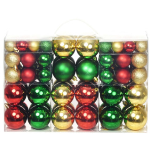 Sada vánočních baněk 100 kusů 6 cm červená/zlatá/zelená