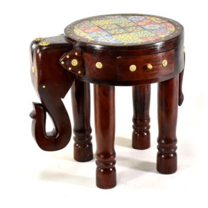 Stolička ve tvaru slona zdobená keramickými dlaždicemi, 42x31x47cm