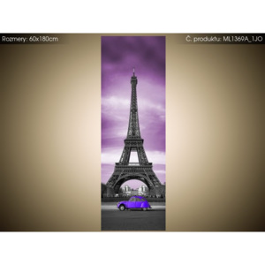 Magnetická fólie na ledničku Fialové auto před Eiffelovou věží 60x180cm ML1369A_1JO