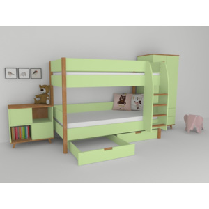 Patrová postel do dětského pokoje s úložným prostorem 200x90 buk masiv/zelená