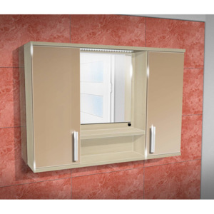 Nabytekmorava Závěsná koupelnová skříňka se zrcadlem K11 barva skříňky: akát, barva dvířek: káva lesk