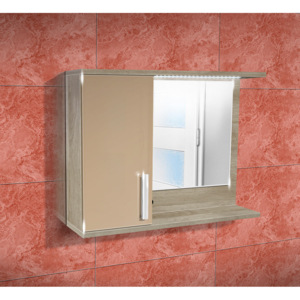 Nabytekmorava Koupelnová skříňka se zrcadlem K10 levá barva skříňky: dub stříbrný, barva dvířek: káva lesk