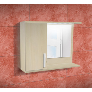 Nabytekmorava Koupelnová skříňka se zrcadlem K10 levá barva skříňky: akát, barva dvířek: bílá lamino