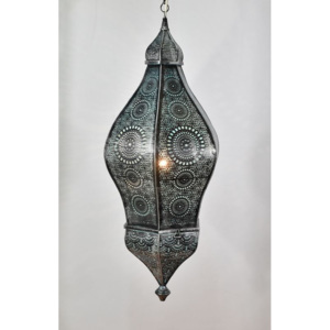 Mosazná lampa v arabském stylu, černá patina, uvnitř tyrkysová, 100cm