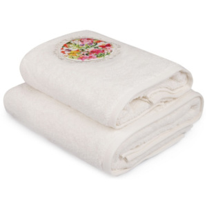 Set bílého ručníku a bílé osušky s barevným detailem Jardin
