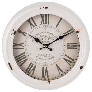 Kovové bílé nástěnné hodiny OLD TOWN - 30 cm (Clayre & Eef)
