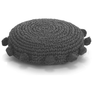 Pletený kulatý polštář na podlahu bavlněný 45 cm černý