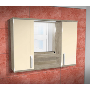 Nabytekmorava Závěsná koupelnová skříňka se zrcadlem K11 barva skříňky: dub stříbrný, barva dvířek: jasmín lesk