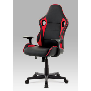 Autronic Kancelářská židle, černá ekokůže, červená látka + MESH, houpací mech, plast kříž KA-E807 RED