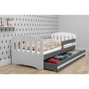 Dětské postel v kombinaci bílé a grafit barvy s úložným prostorem 80x160 cm F1414