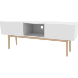 Danish Style TV stolek s výklopnými dvířky Gabi, 150 cm, bílá/dub Barva: bílá / dub