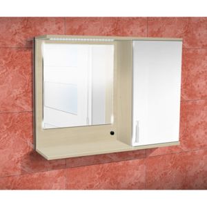 Nabytekmorava Koupelnová skříňka se zrcadlem K10 pravá barva skříňky: akát, barva dvířek: bílý lesk