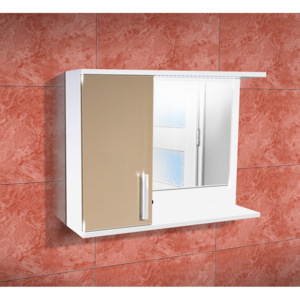 Nabytekmorava Koupelnová skříňka se zrcadlem K10 levá barva skříňky: bílá 113, barva dvířek: káva lesk