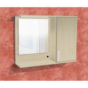 Nabytekmorava Koupelnová skříňka se zrcadlem K10 pravá barva skříňky: akát, barva dvířek: bílá lamino