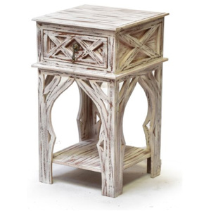 Noční stolek se šuplíkem, bílá patina, mango, 40x40x60cm