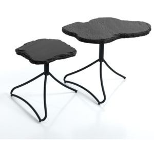 Tomasucci Set kulatých konferenčních stolků s břidlicovou deskou ROCK 49x50x40/45x40x40cm,antracitový