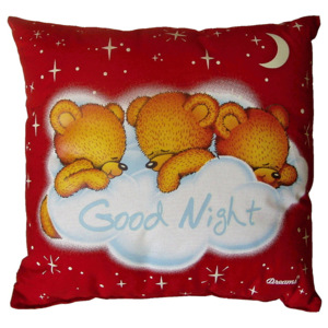 Svítící polštářek Medvídci good night červená - 28x28 cm