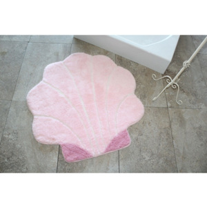 Růžová koupelnová předložka ve tvaru mušle, 90 x 90 cm
