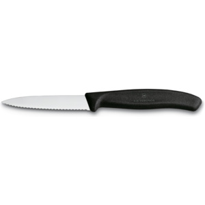 Victorinox Nůž na zeleninu černý špičatý vroubkovaný 8cm