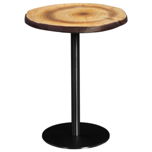 Kulatý konferenční stolek 38 cm s dekorem průřezu stromu na černé kovové konstrukci DO052