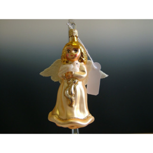 Slezská tvorba Skleněná figurka | anděl s holoubkem | zlatý Balení obsahuje: 6 kusů
