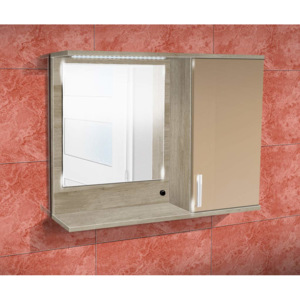 Nabytekmorava Koupelnová skříňka se zrcadlem K10 pravá barva skříňky: dub stříbrný, barva dvířek: káva lesk