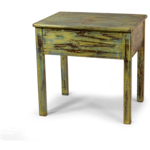 Odkládací stolek, zelená patina, teak, 56x42x53cm