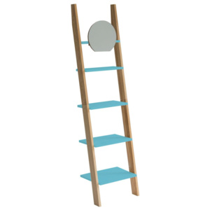 Tyrkysová dřevěná opěrná police se zrcadlem Ragaba Ashme Ladder