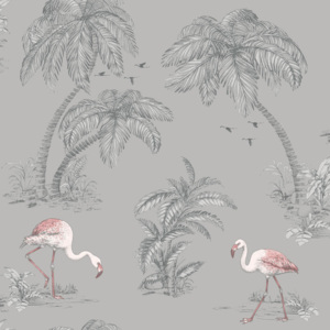 Papírová vintage tapeta Holden Flamingo šedá plameňák 0,53x10,05 m