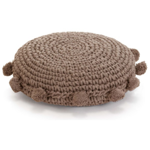 Pletený kulatý polštář na podlahu bavlněný 45 cm hnědý