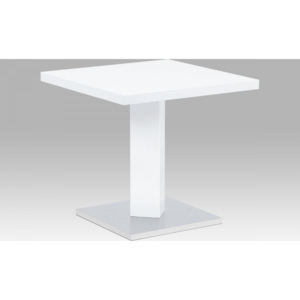 Jídelní stůl 80x80, bílá MDF vysoký lesk, podstavec chrom