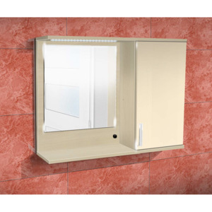Nabytekmorava Koupelnová skříňka se zrcadlem K10 pravá barva skříňky: akát, barva dvířek: jasmín lesk