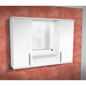 Nabytekmorava Závěsná koupelnová skříňka se zrcadlem K11 barva skříňky: bílá 113, barva dvířek: bílý lesk