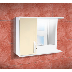 Nabytekmorava Koupelnová skříňka se zrcadlem K10 levá barva skříňky: bílá 113, barva dvířek: jasmín lesk