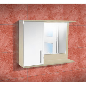 Nabytekmorava Koupelnová skříňka se zrcadlem K10 levá barva skříňky: akát, barva dvířek: bílý lesk