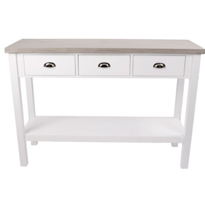 Danish Style Odkládací stůl s betonovou deskou, zásuvkami a policí, bílá 110 cm Barva: beton / bílá